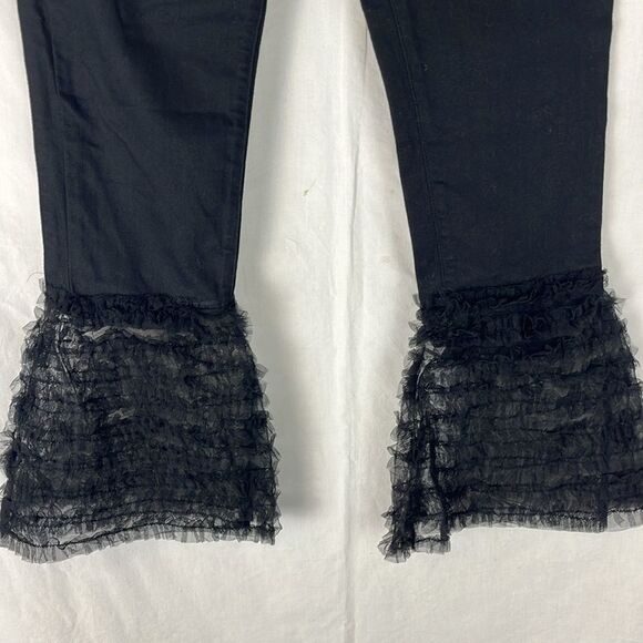 Tu es mon TRESOR EDGE Black Jeans Straight Leg w/ Bell Bottom Ruffle - Picture 3 of 9